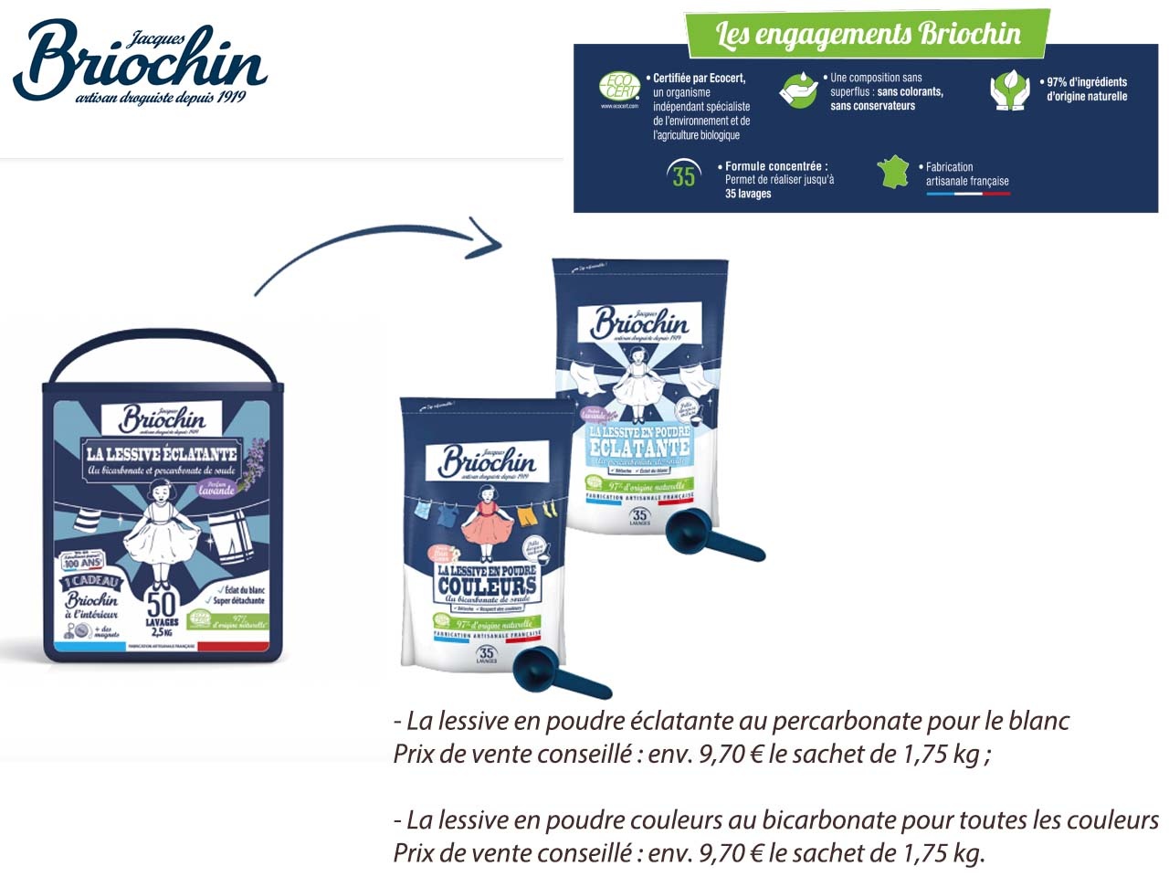Coup d'éclat au rayon lessives : Briochin lance des poudres labellisées  Ecocert & fabriquées en France - Faire Savoir Faire
