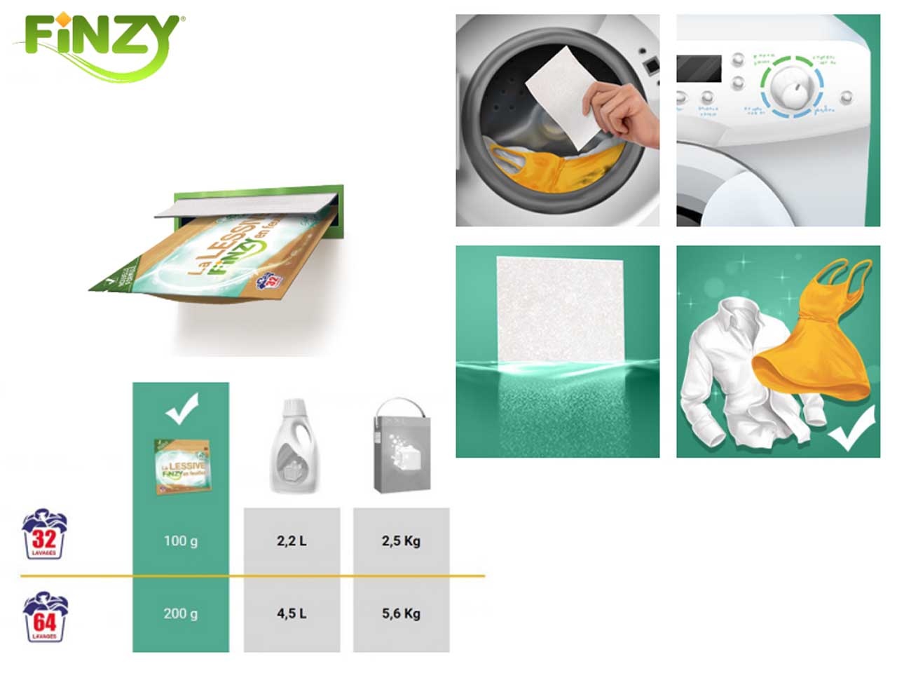 Pochette de lessive en feuilles Finzy - l'alternative lessive bio et compact