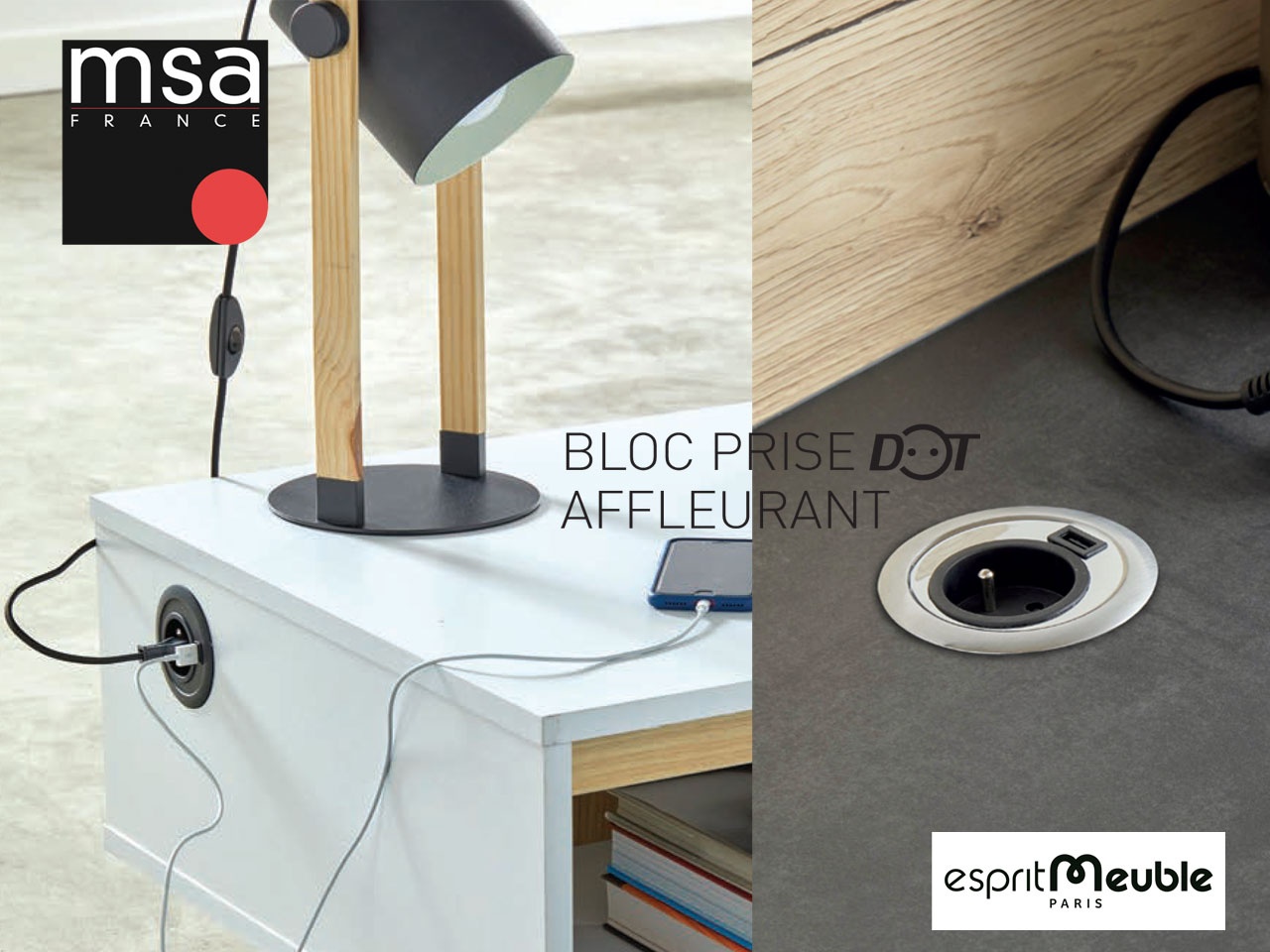 Bloc prise noir mat + USB (1A - 5V) - MSA France