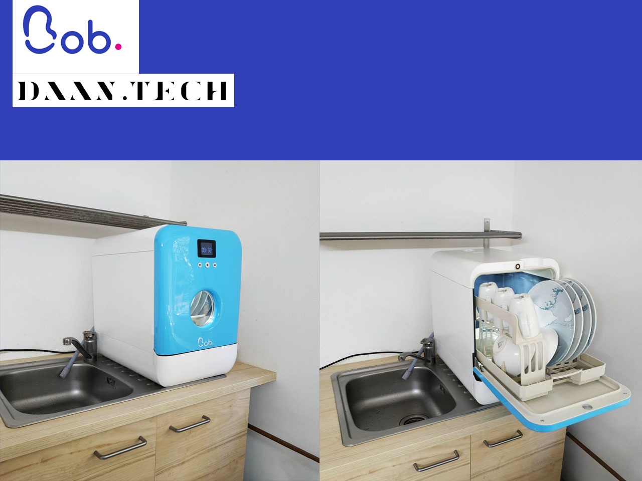 Daan Tech Lave-vaisselle de table Bob Blanc/Bleu